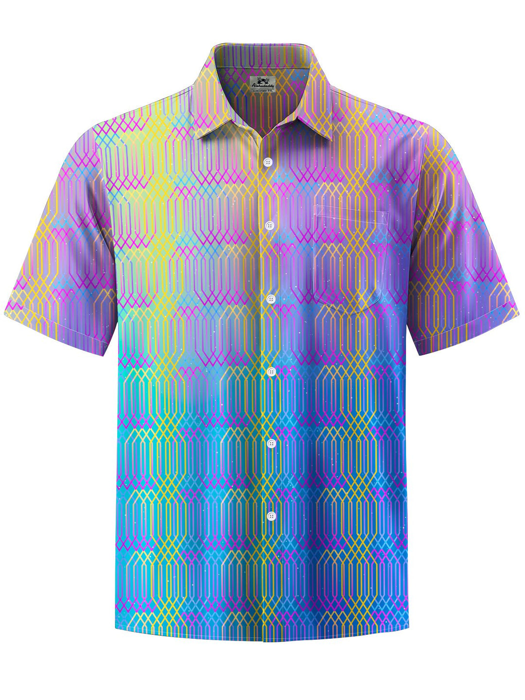 Alohadaddy® Casual Geometric Gradient Art Print Chest Pocket Mens Short Sleeve Shirt Big &amp; Tall