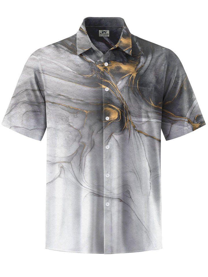 Alohadaddy® Casual Abstract Art Print Chest Pocket Men Short Sleeve Shirt Big &amp; Tall