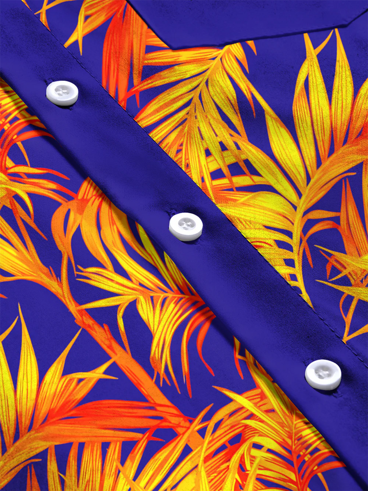 Alohadaddy® Hawaiian Palm Leaves Contrast Art Print Chest Pocket Mens Short Sleeve Shirts Big &amp; Tall