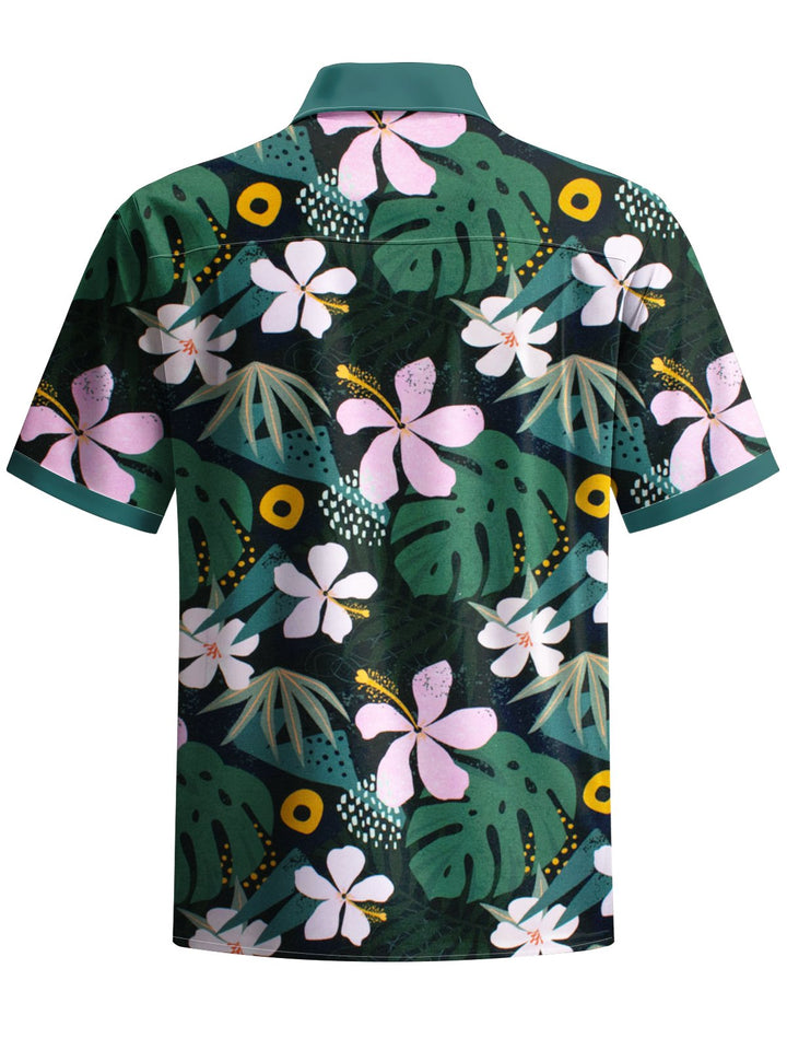 Alohadaddy® Hawaiian Palm Leaf Art Print Chest Pocket Mens Short Sleeve Shirt Big &amp; Tall