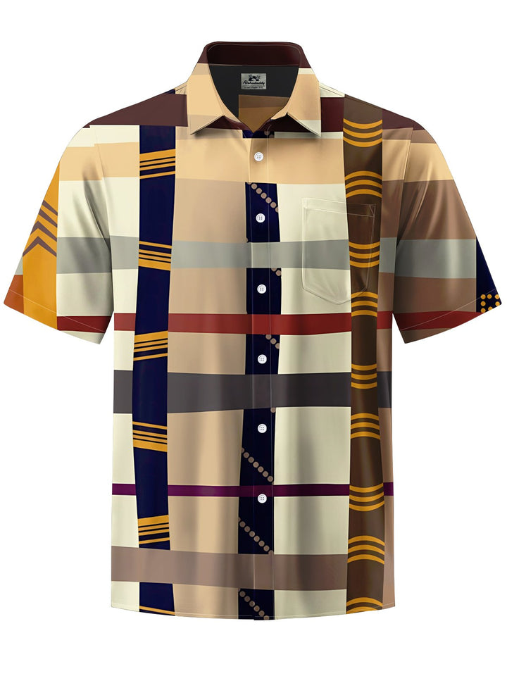 Alohadaddy® Vintage Casual Plaid Art Print Chest Pocket Men&