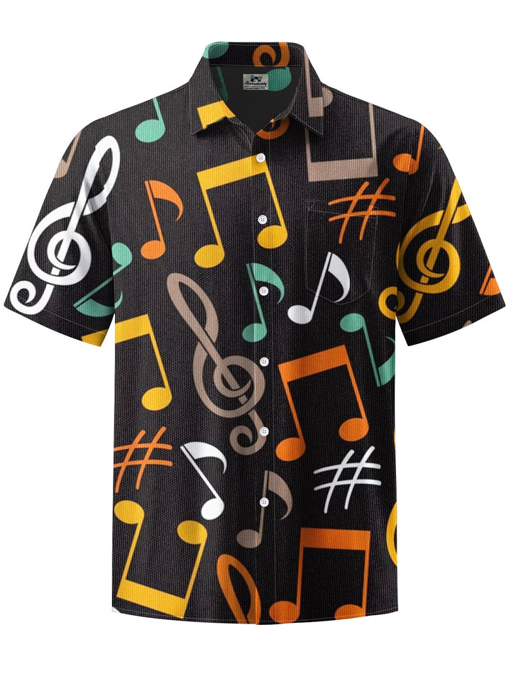 Alohadaddy® Vintage Musical Notes Printed Artwork Chest Pocket Men&