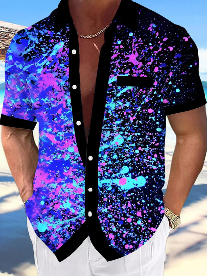 Alohadaddy® Casual Vintage Acrylic Inkjet Print Art Chest Pocket Men&