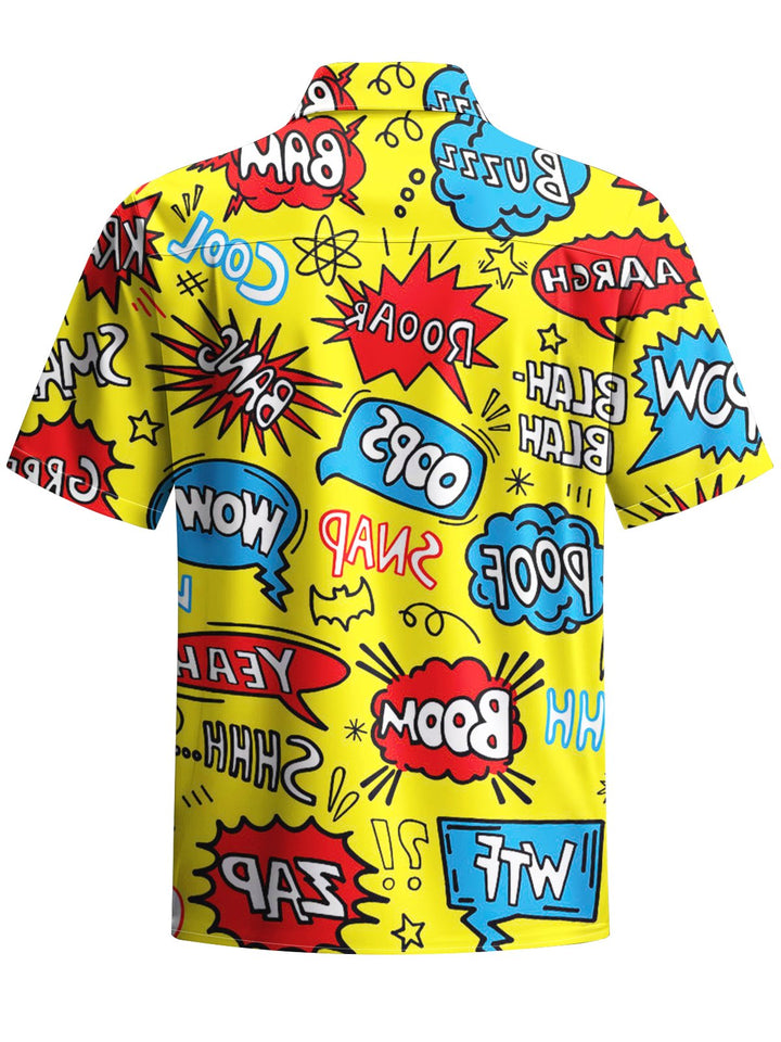 Alohadaddy® Casual Lettering Art Print Chest Pocket Men&