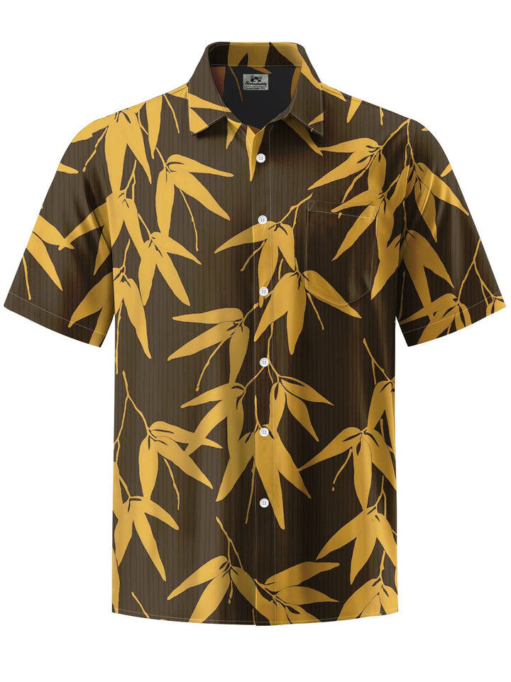 Alohadaddy® Vintage Leaf Art Print Chest Pocket Stretch Men&