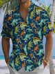 Alohadaddy® Vintage Dinosaur Art Print Chest Pocket Men's Stretch Short Sleeve Shirt Big & Tall