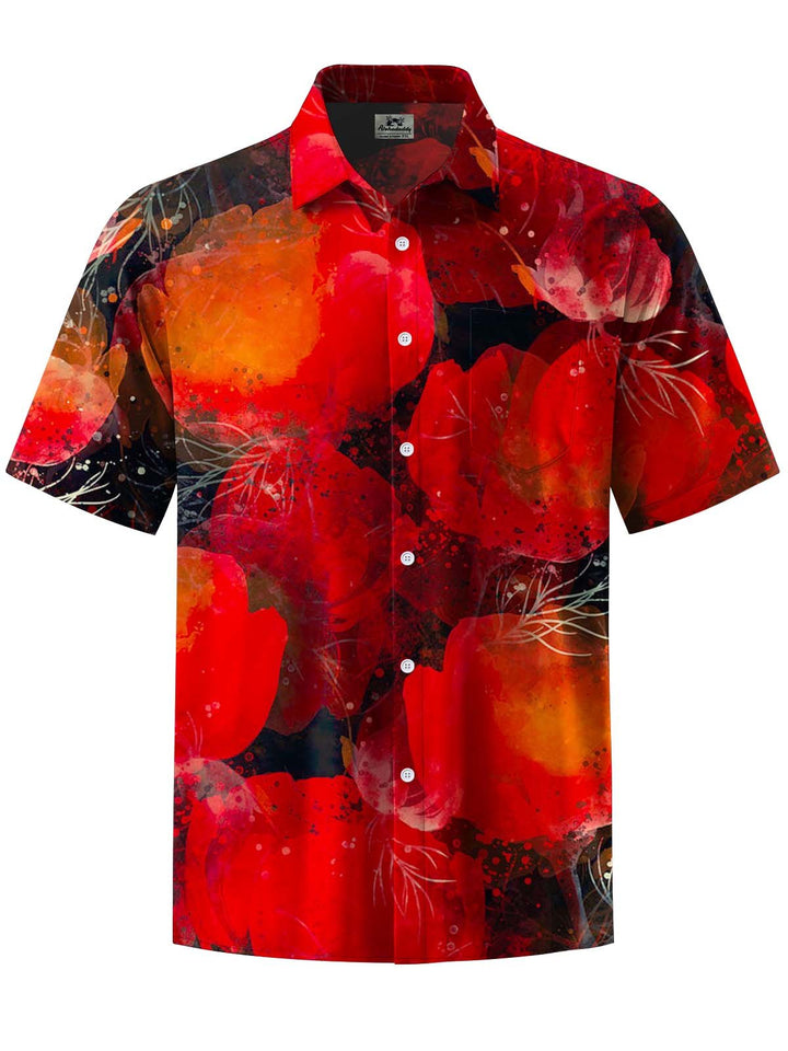 Alohadaddy® Hawaiian Watercolor Floral Print Artwork Chest Pocket Elastic Men&
