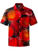 Alohadaddy® Hawaiian Watercolor Floral Print Artwork Chest Pocket Elastic Men's Short Sleeve Shirt Big & Tall