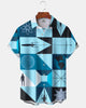 Alohadaddy® Vintage Geometric Art Print Pocket Elastic Button Men's Short Sleeve Shirt Big & Tall