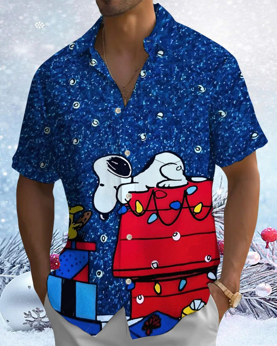 Alohadaddy® Christmas Cartoon Print Art Pocket Button Stretch Men&
