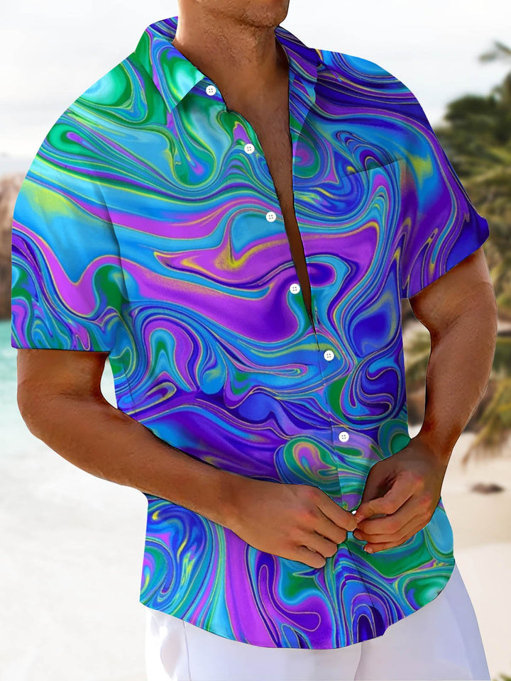 Alohadaddy® Casual Abstract Texture Print Stretch Large Size Chest Pocket Men&