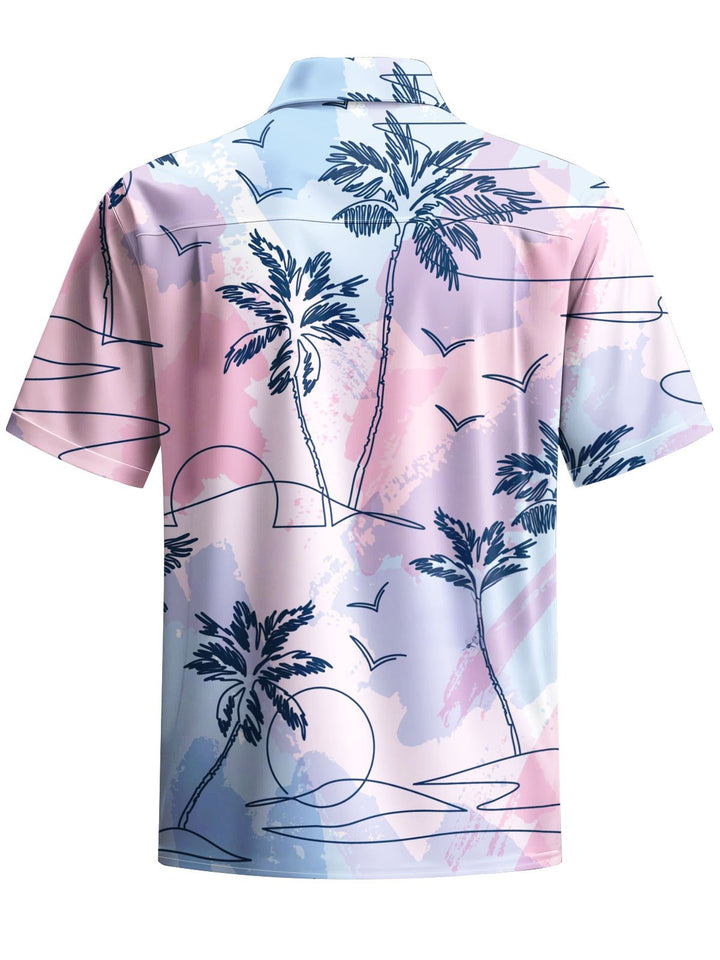 Alohadaddy® Hawaii Palm Tree Print Chest Pocket Men&