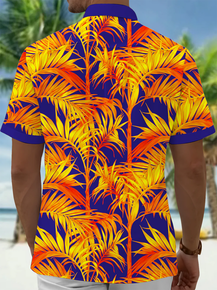 Alohadaddy® Hawaiian Palm Leaves Contrast Art Print Chest Pocket Mens Short Sleeve Shirts Big &amp; Tall