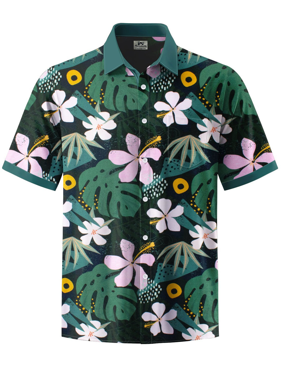 Alohadaddy® Hawaiian Palm Leaf Art Print Chest Pocket Mens Short Sleeve Shirt Big &amp; Tall