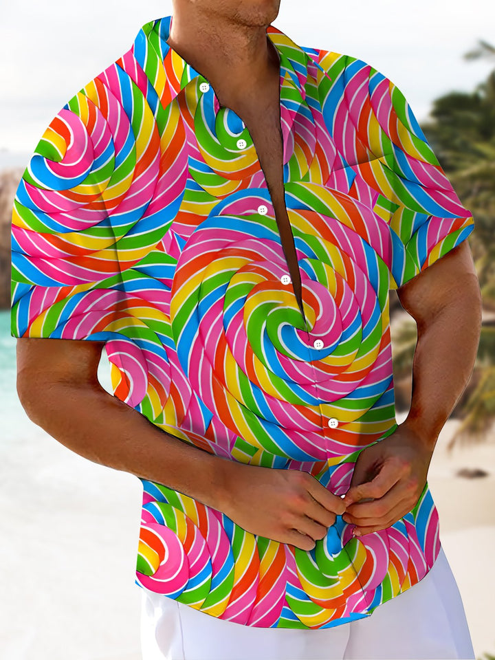 Alohadaddy® Casual Abstract Geometric Art Print Chest Pocket Men&