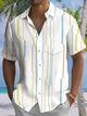 Alohadaddy® Men's Casual Striped Art Print Moisture-Wicking Chest Pocket Short Sleeve Shirt Big & Tall
