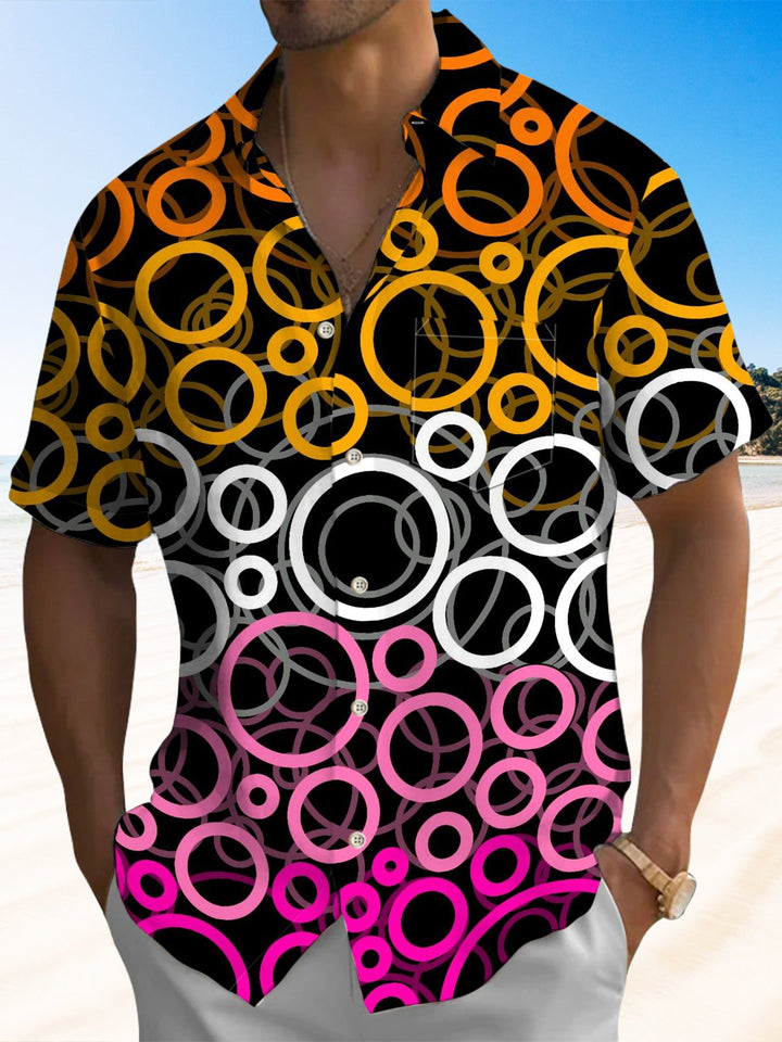 Alohadaddy® Casual Geometric Art Print Moisture-Wicking Chest Pocket Men&