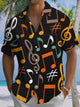 Alohadaddy® Vintage Musical Notes Printed Artwork Chest Pocket Men's Short Sleeve Shirt Big & Tall