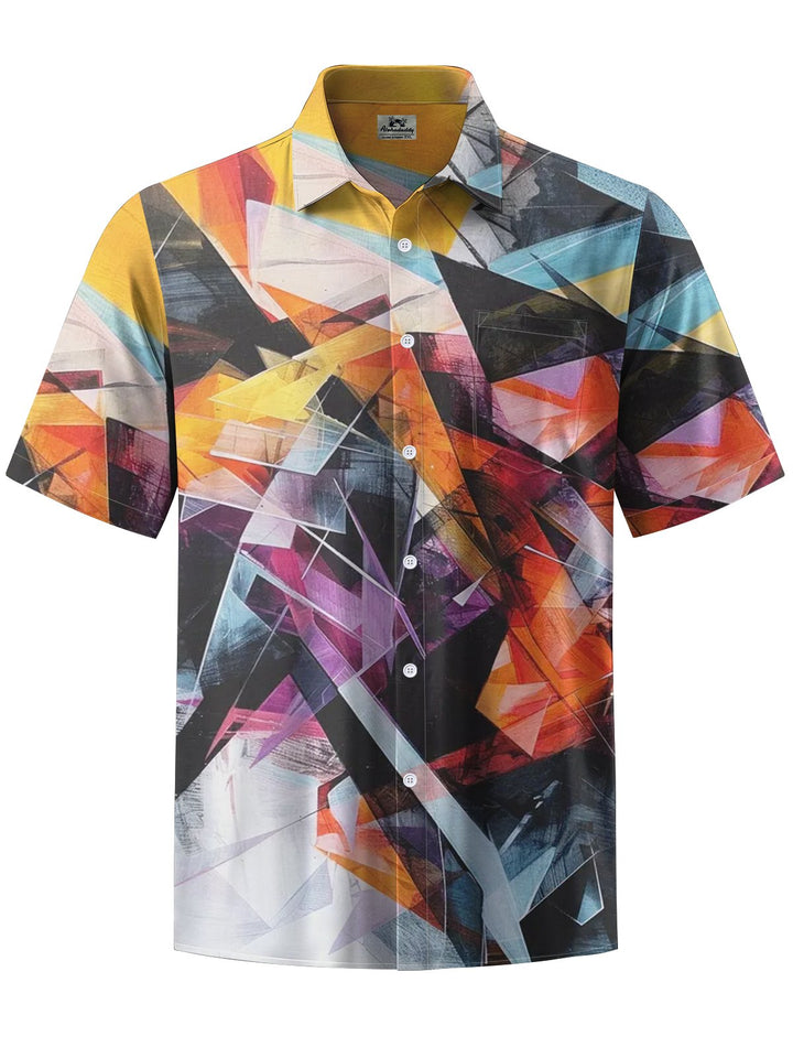 Alohadaddy® Casual Vintage Geometric Triangle Print Chest Pocket Men&
