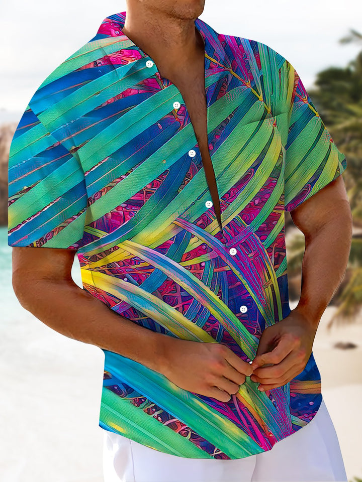 Alohadaddy® Hawaiian Palm Leaf Art Print Chest Pocket Men&