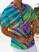 Alohadaddy® Hawaiian Palm Leaf Art Print Chest Pocket Men's Stretch Short Sleeve Shirt Big & Tall