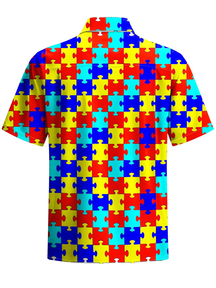 Alohadaddy® Casual Geometric Puzzle Art Print Chest Pocket Men&