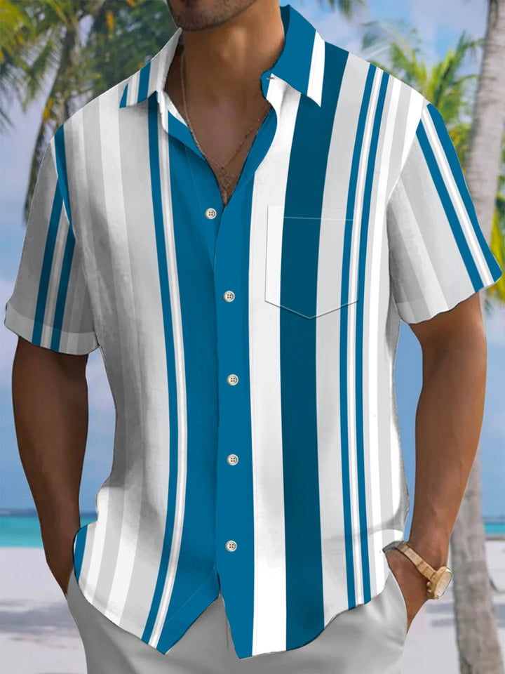 Alohadaddy® Casual Stripe Print Art Pocket Stretch Men&