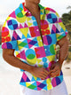 Alohadaddy® Casual Geometric Art Print Chest Pocket Stretch Men's Short Sleeve Shirt Big & Tall