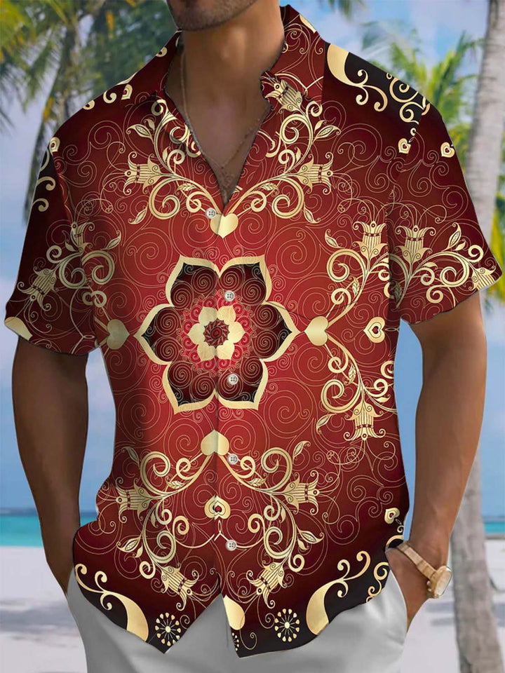 Alohadaddy® Vintage Baroque Pattern Art Print Chest Pocket Stretch Men&