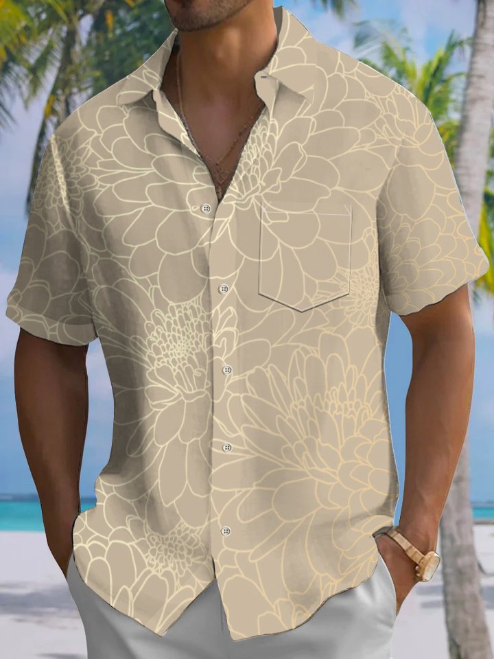 Alohadaddy® Vintage Floral Art Print Chest Pocket Men&