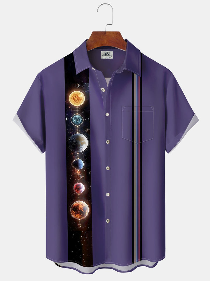 Alohadaddy® Hawaiian Stripes Planet Art Print Pockets Moisture Wicking Oversized Stretch Shirt