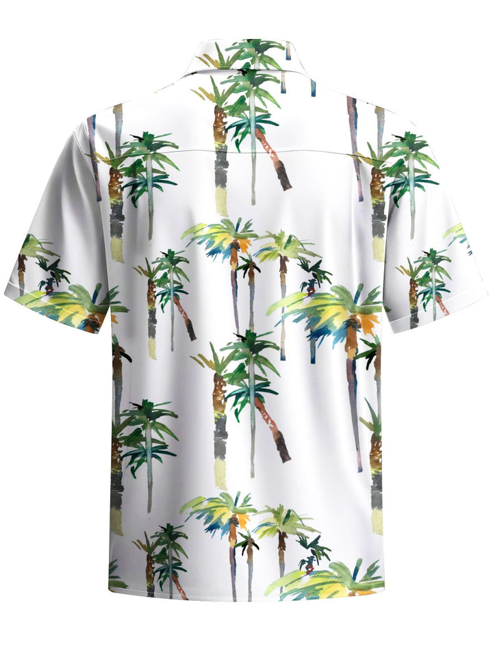 Alohadaddy® Hawaii Coconut Tree Print Chest Pocket Men&