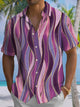 Alohadaddy® Retro Casual Stripe Printed Chest Pocket Men's Short Sleeve Shirt Big & Tall
