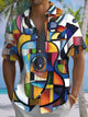 Alohadaddy® Vintage Geometric Guitar Print Art Chest Pocket Men's Short Sleeve Shirt Big & Tall