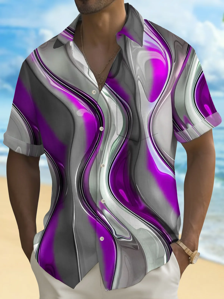 Alohadaddy® Casual Abstract Art Print Chest Pocket Men Short Sleeve Shirt Big &amp; Tall
