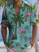 Alohadaddy® Hawaiian Palm Tree Flamingo Art Print Chest Pocket Mens Short Sleeve Shirts Big & Tall