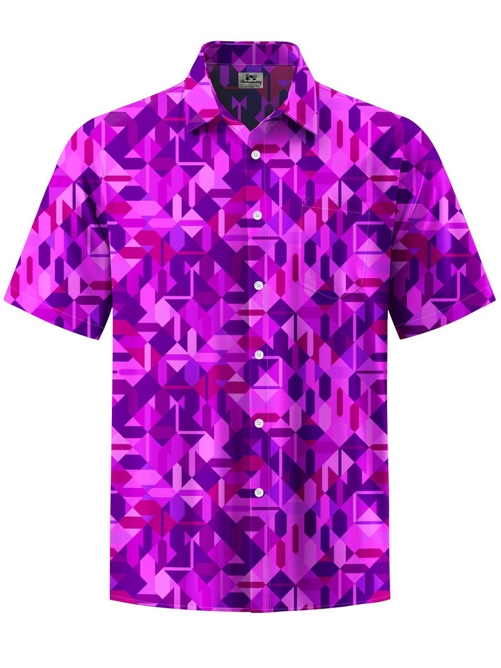 Alohadaddy® Casual Geometric Art Print Chest Pocket Mens Short Sleeve Shirt Big &amp; Tall