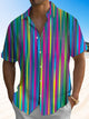 Alohadaddy® Casual Stripe Art Print Chest Pocket Men's Short Sleeve Shirt Big & Tall