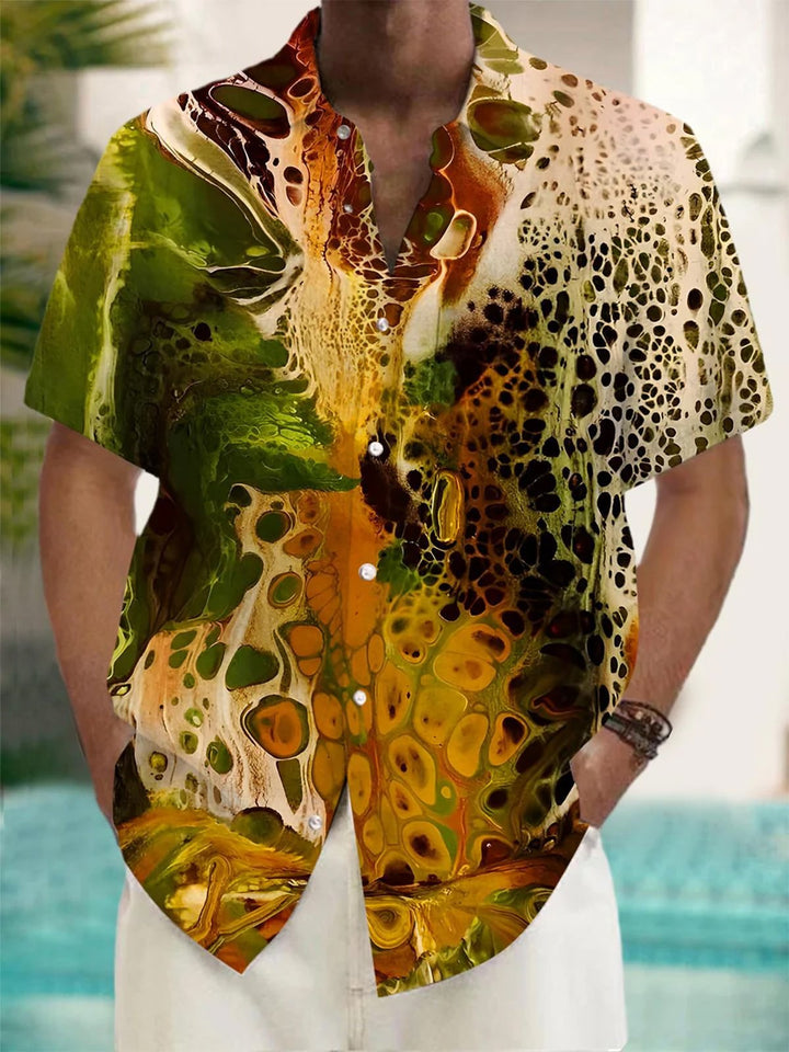Alohadaddy® Casual Abstract Texture Print Art Chest Pocket Men&