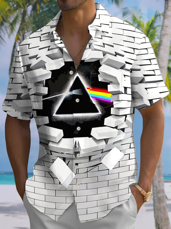 Alohadaddy® Casual Geometric Art Print Moisture-Wicking Chest Pocket Men&