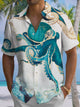 Alohadaddy® Vintage Octopus Art Print Chest Pocket Men's Short Sleeve Shirt Big & Tall