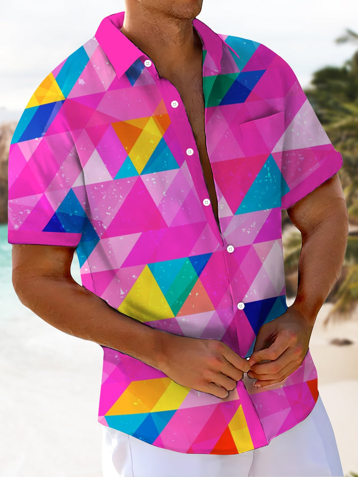Alohadaddy® Casual Geometric Colorblock Print Art Chest Pocket Men&