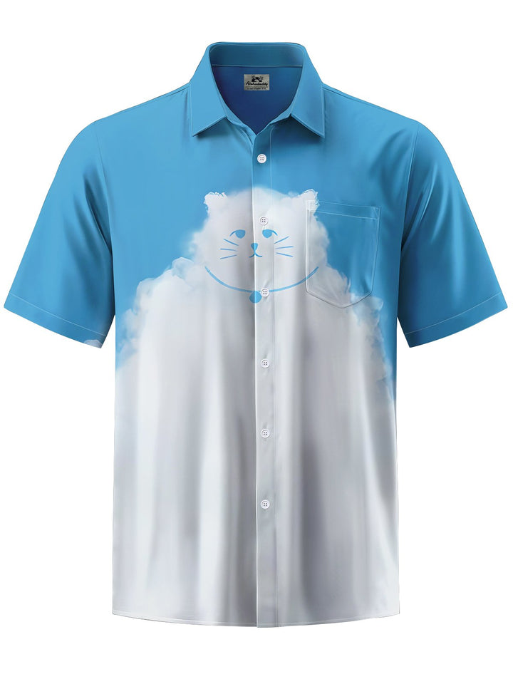 Alohadaddy® Casual Funny Cloud Cat Triangle Print Art Chest Pocket Men&