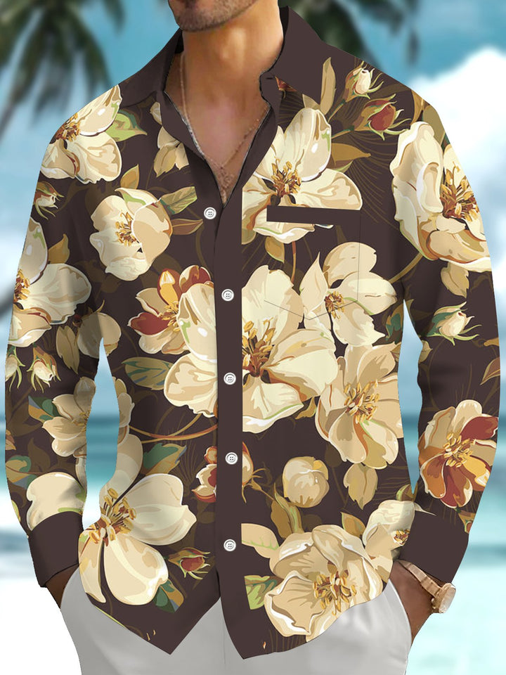 Alohadaddy® Hawaiian floral print with chest pocket and stretch for men&