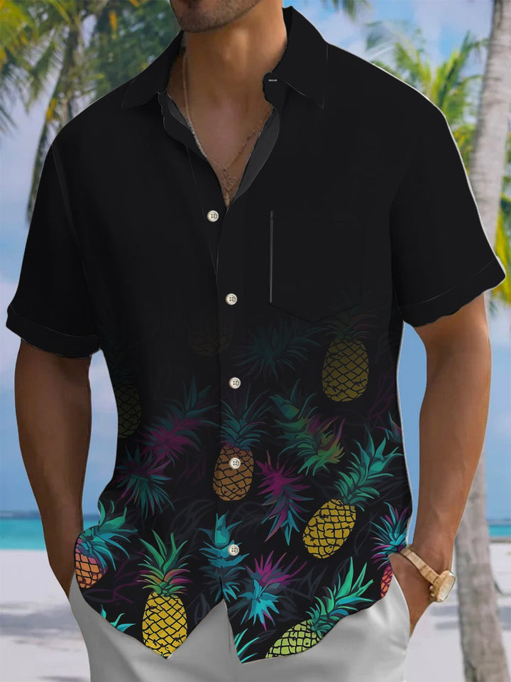 Alohadaddy® Casual Pineapple Ombre Art Print Chest Pocket Men&