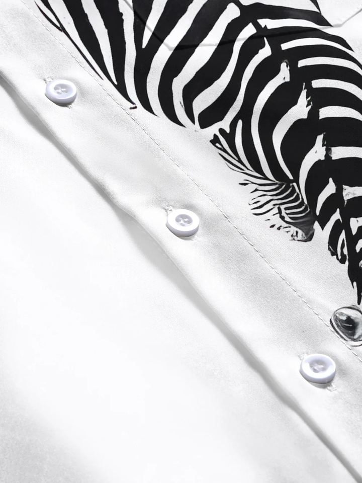 Alohadaddy® Casual Zebra Art Print Chest Pocket Men&