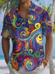 Alohadaddy® Casual Abstract Art Print Chest Pocket Stretch Men's Short Sleeve Shirt Big & Tall