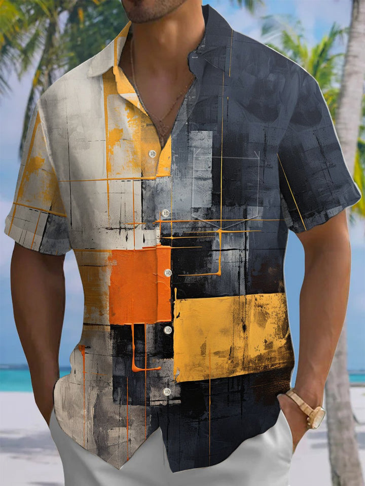 Alohadaddy® Retro Geometric Art Print Chest Pocket Men&