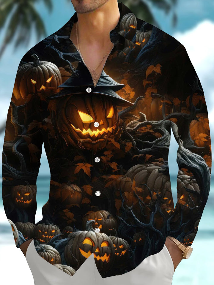 Alohadaddy® Halloween Pumpkin Art Print Chest Pocket Stretch Men&