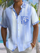 Alohadaddy® Casual Striped Contrast Leaf Art Print Chest Pocket Men's Short Sleeve Shirt Big & Tall